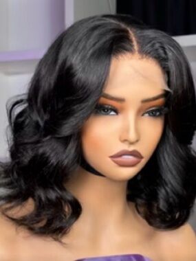Luvme Natural Black Lace Front Wavy Bob Wig - Sleek Middle Part